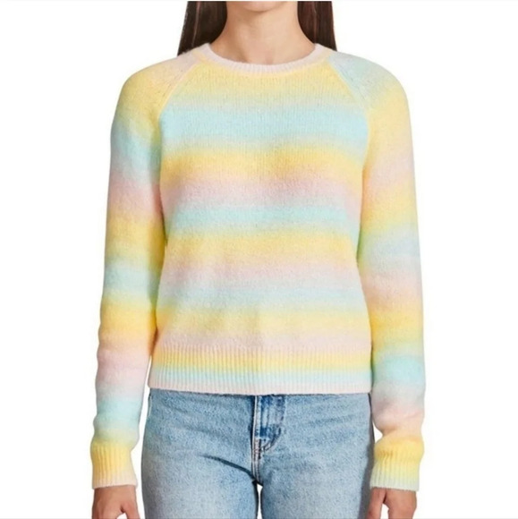 BB Dakota Pastel Rainbow Stripe Crewneck Sweater, Acrylic & Wool Blend, EUC! - Picture 1 of 12